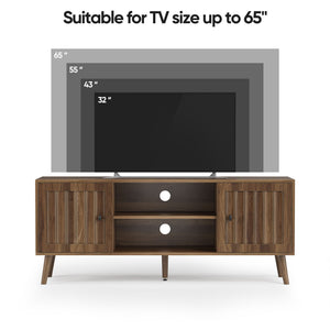 55" TV Cabinet With Vertical Groove Doors, Adjustable Shelves - Walnut
