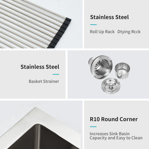 Modern Undermount Stainless Steel Kitchen Sink 16 Gauge, Deep Single Bowl