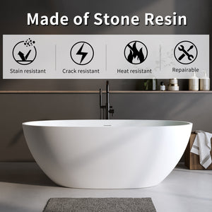 66.9″ Solid Surface Matte Tub - Freestanding Soaking Bathtub