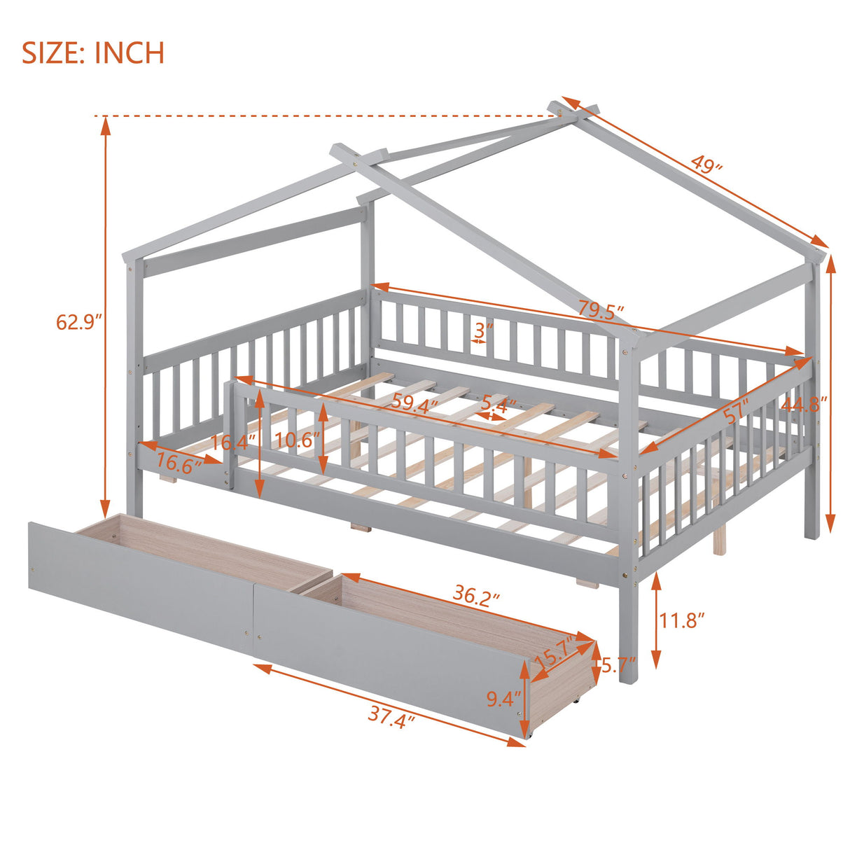 House Bed With 2 Drawers