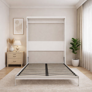 Queen Size Vertical Murphy Wall Cabinet Folding Bed With Automatic Legs - Gray