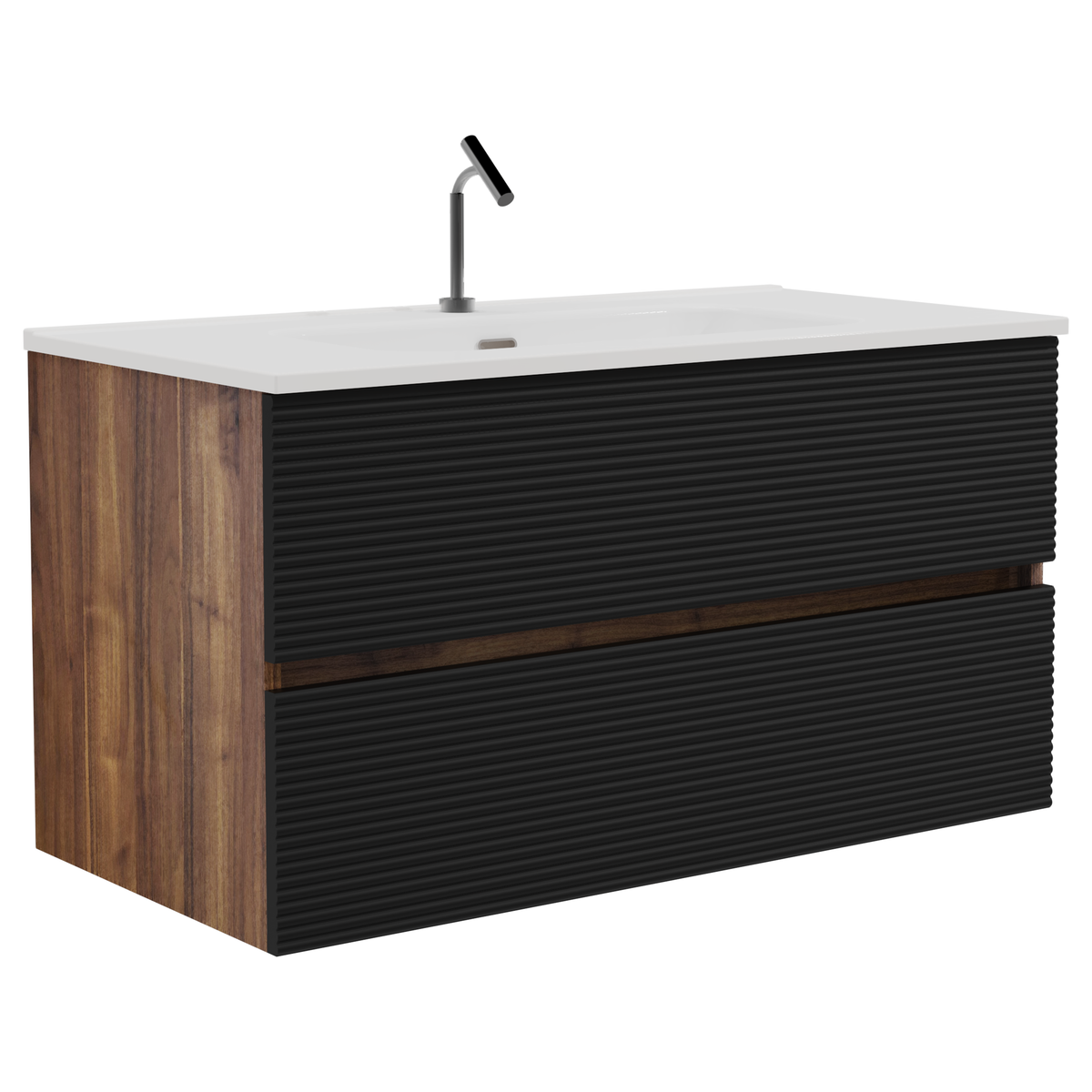 Gloria 36-Inch Wall-Mounted Bathroom Vanity, Black and Walnut
