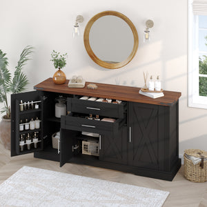 63" Farmhouse Barn Door Storage Cabinet with 2 Drawers