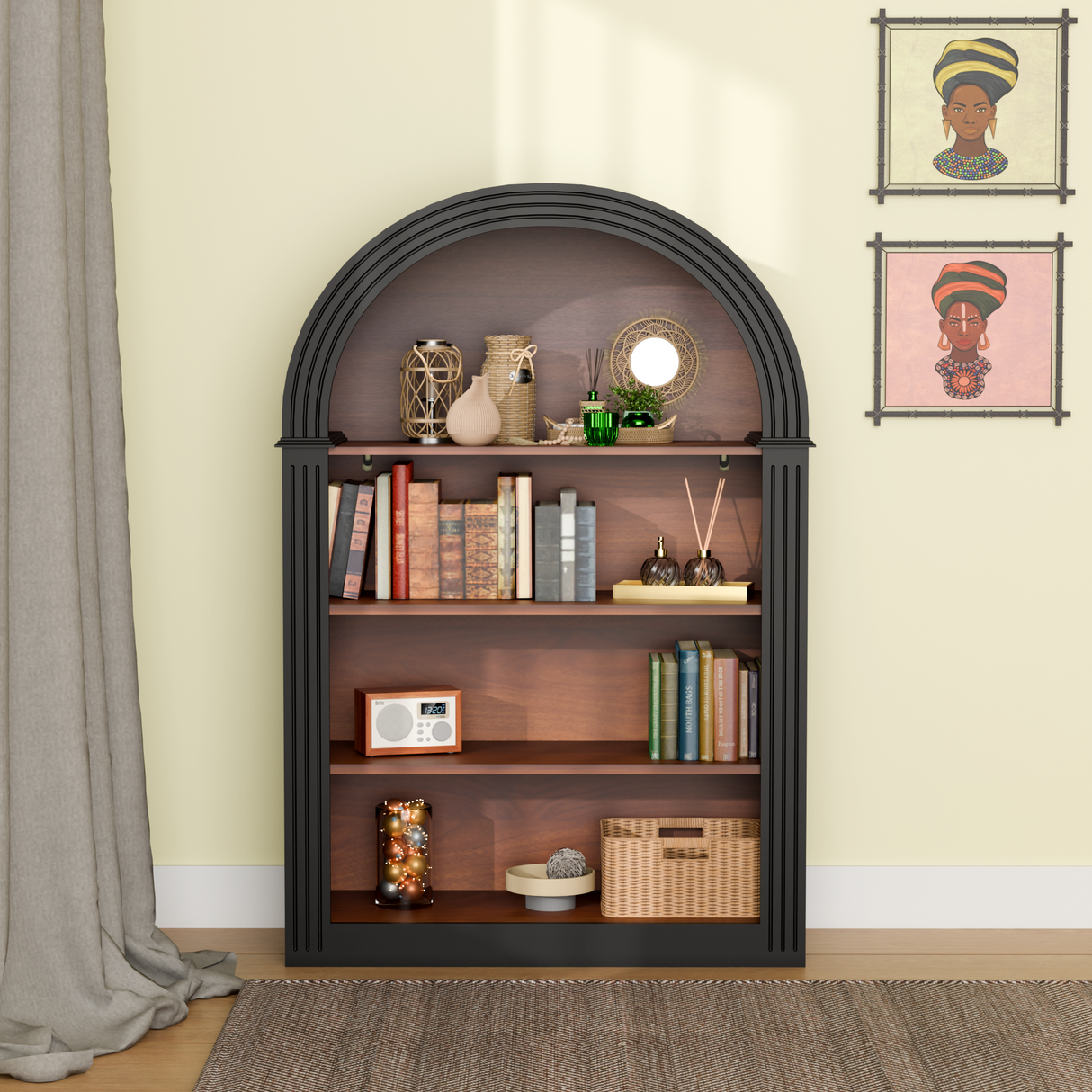 4-Shelf Tall Arched Bookcase