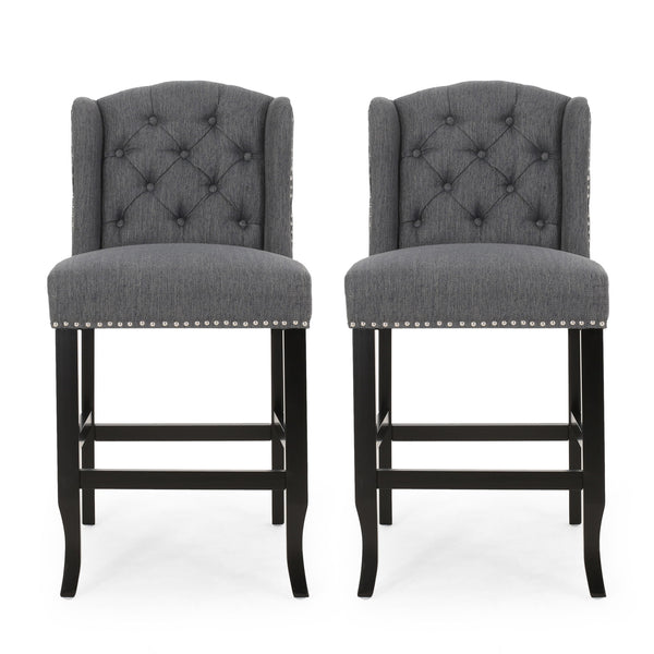Vienna Fabric Tufted Counter Stool With Nailhead Accents (Set of 2)