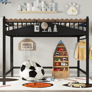 Queen Size Loft Bed with Ladders and Storage