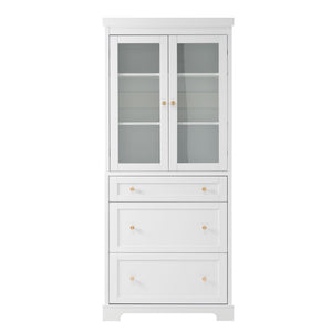 Freestanding Tall Bathroom Cabinet With Adjustable Shelves, Drawers, Soft Close Glass Doors