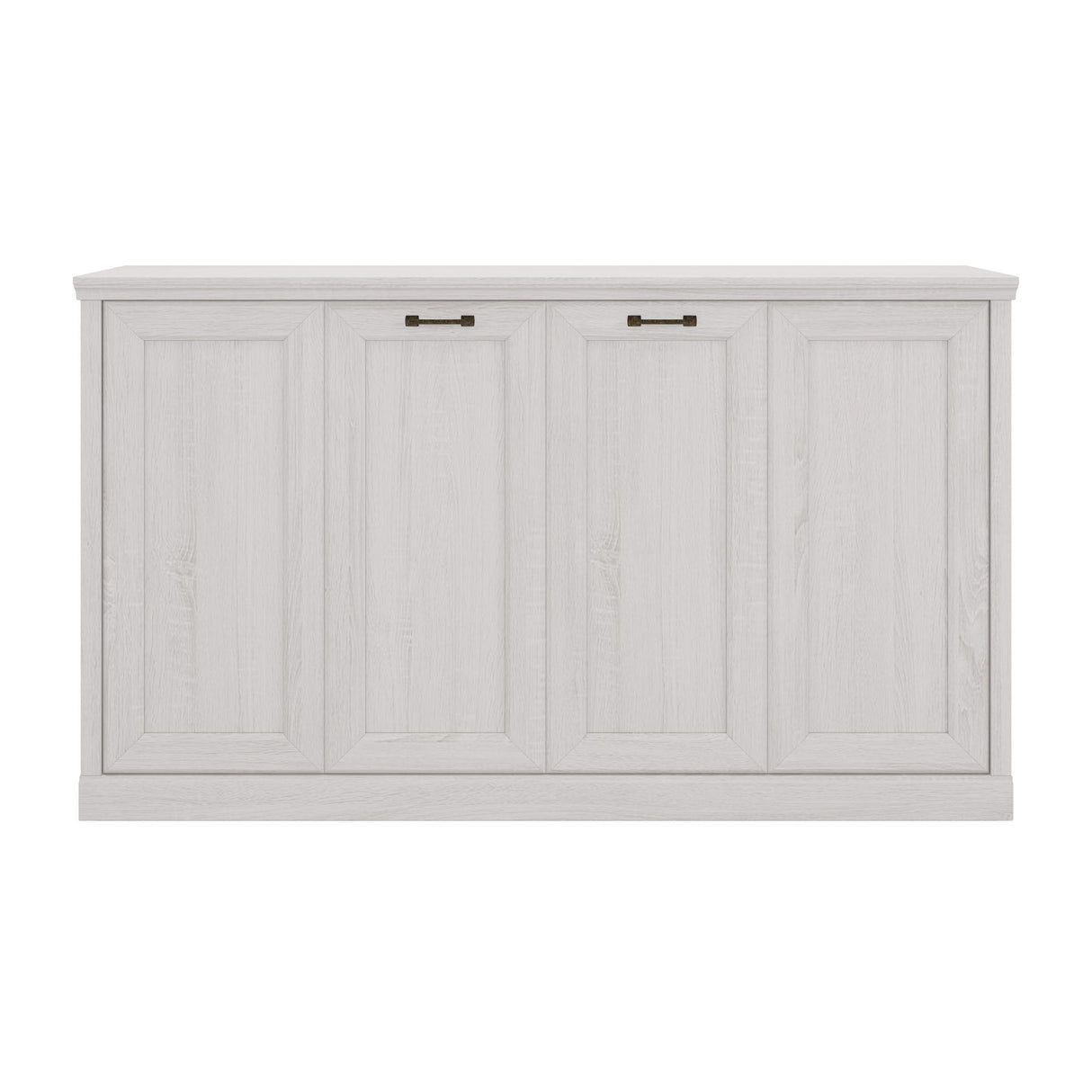 Twin Size Horizontal Murphy Bed With Dual Piston System, Space Saving Wall Bed Folds Into Cabinet - Rustic White