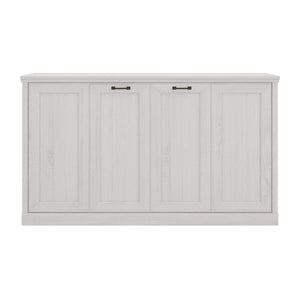 Twin Size Horizontal Murphy Bed With Dual Piston System, Space Saving Wall Bed Folds Into Cabinet - Rustic White
