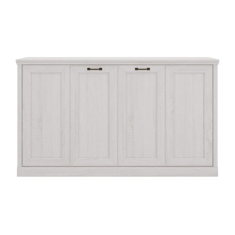 Twin Size Horizontal Murphy Bed With Dual Piston System, Space Saving Wall Bed Folds Into Cabinet - Rustic White