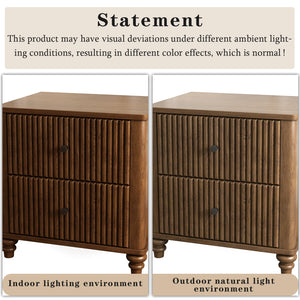 Fluted Nightstand, 21.65-Inch Wide with 3 Drawers, Mid Century Modern, Walnut
