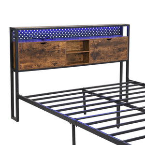 Modern Platform Bed, USB Charging Station, 2 Drawers, LED Lights