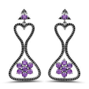 6.31 Carat Genuine Amethyst & Black Spinel .925 Sterling Silver Earrings