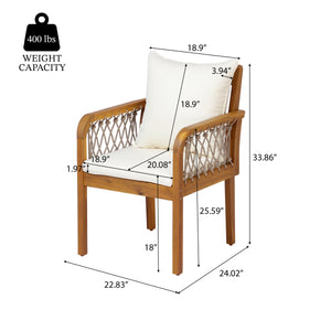 Outdoor Patio Acacia Wood Chairs With Woven Rope Arms