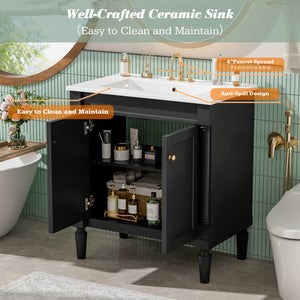 30" Luxurious Bathroom Vanity Cabinet with Ceramic Sink Basin