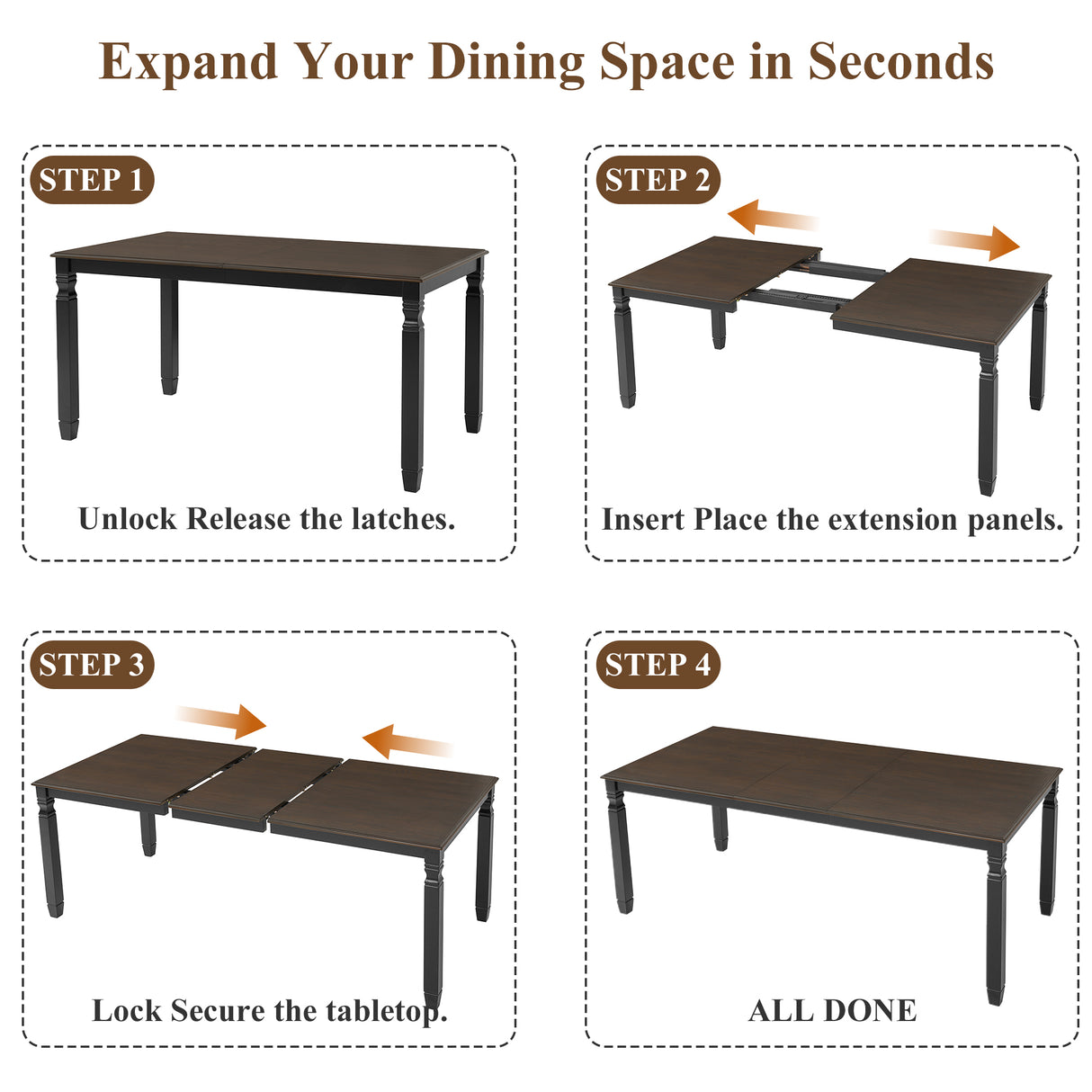 59"-77" Extendable Dining Table for 4–6 People