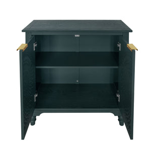 Hollow Carved 2 Door Accent Cabinet With Adjustable Shelf, Sideboard Buffet For Entryway, Living Room Or Bedroom - Blackish Green