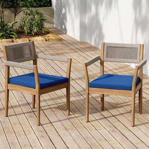 Braided Acacia Wood Outdoor Dining Chairs Set of 4