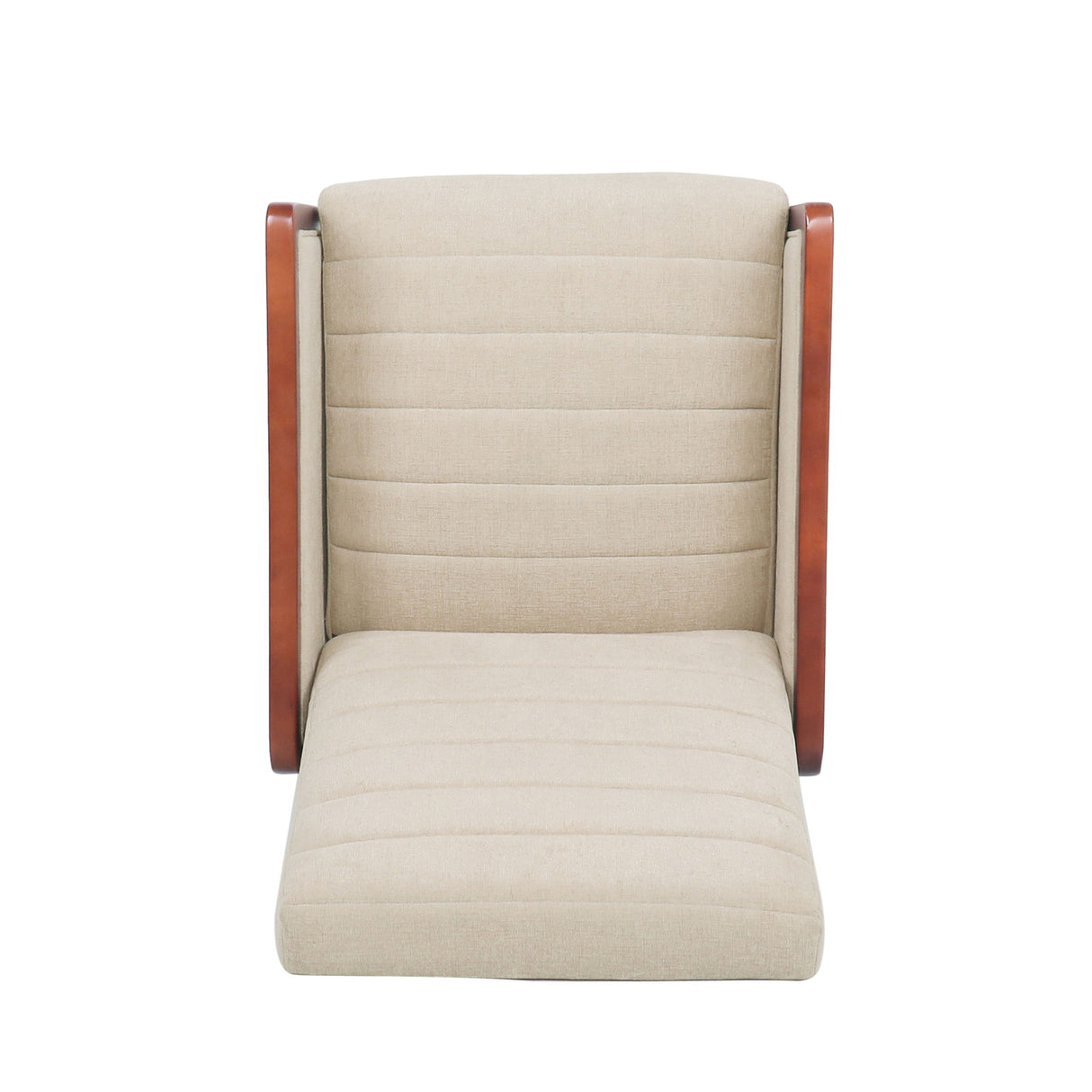 Mid Century Modern Fabric Channel Stitch Wood Pushback Recliner