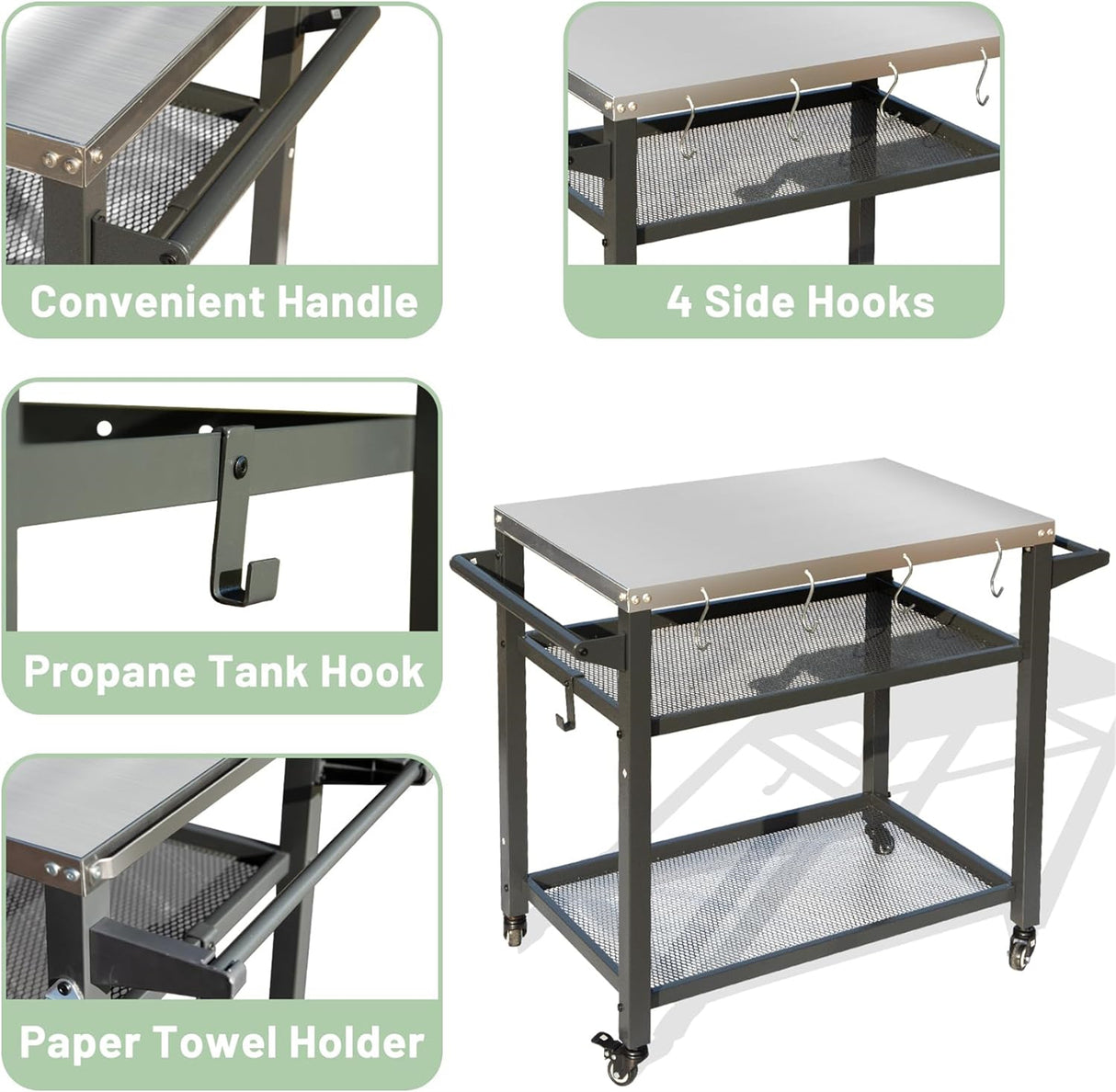 3-Shelf Outdoor Grill Table with Wheels