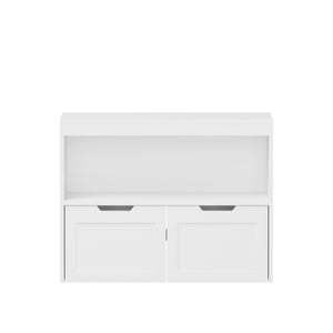 Book Organizer With Large Drawers And Open Shelves, Toy Storage Cabinet With Removable Wheels And Rounded Edges - White