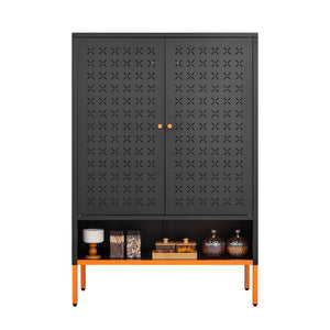Grid Double Door Shoe Cabinet With Adjustable Compartments And Moisture-Proof Design In Metal