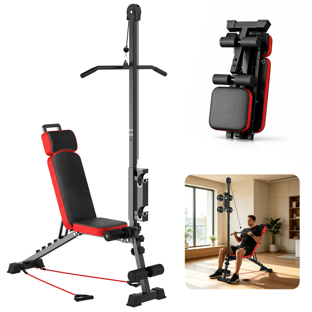 Multi-Functional Weight Bench with Pulley System and Adjustable Backrest