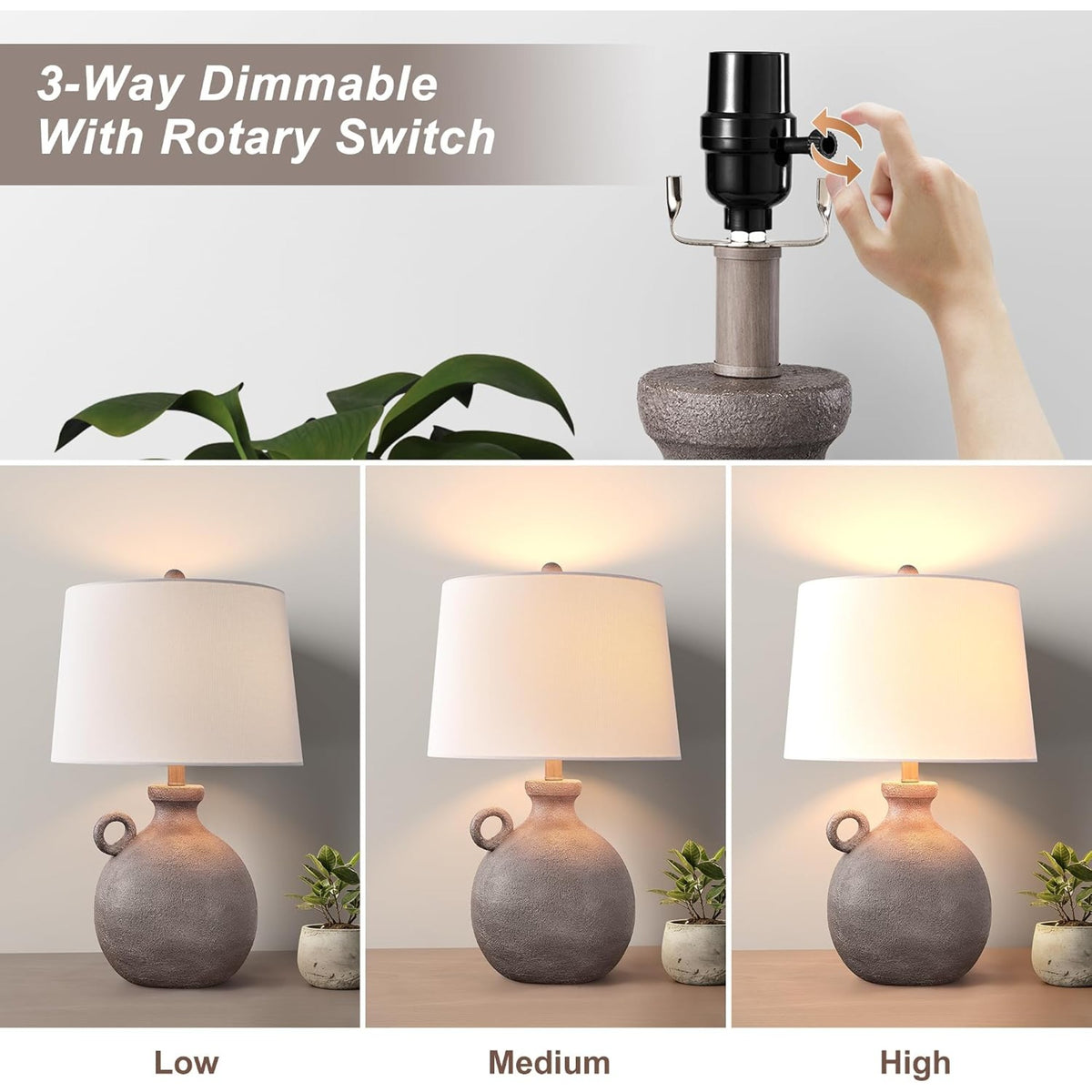24-Inch Farmhouse Table Lamp, Resin Base with USB Port, Brown