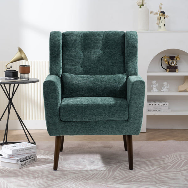 Modern Accent Chair, Arm Chairs For Living Room, Upholstered Mordern Armchair, Comfy Soft Padded Lounge Chair In Small Space, Bedroom, With Pillow, Solid Wood Leg