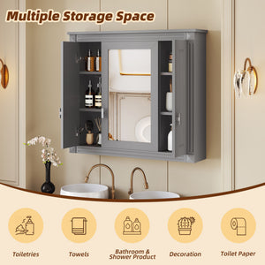 Wall Mounted Bathroom Cabinet With Mirror And 4 Shelves, Rectangular Design - Gray