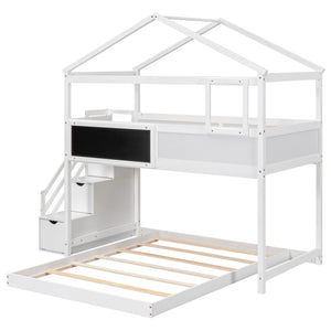 House Style Bunk Bed With Storage Staircase And board