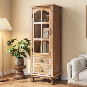 Rustic Wooden Storage Cabinet with Decorative Cutout Door & 2 Drawers