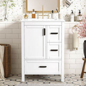 Bathroom Vanity With Sink, Soft-Close Doors, Double-Layer Shelf And 3 Drawers