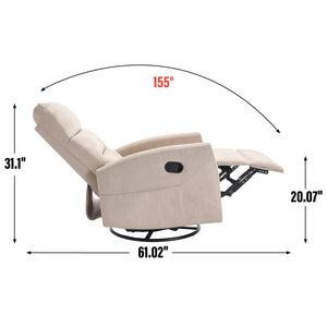 Manual Recliner Chair with Rocker and Swivel in Fabric for Living Room