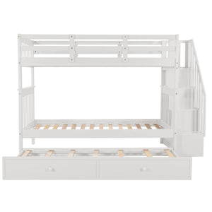 Stairway Bunk Bed With Storage And Guard Rail For Bedroom