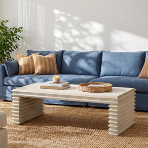 Veda 55" Reclaimed Wood Stacked Geometric Waterfall Coffee Table