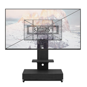Mobile TV Cart With Push Pull Drawer, Lockable Wheels