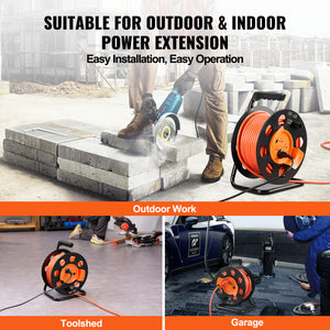 100FT Extension Cord Reel with 4 Outlets and Dust Cover