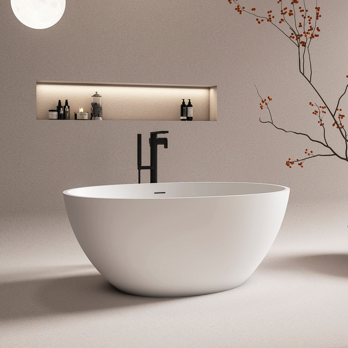 55 Inch Freestanding Solid Surface Soaking Bathtub