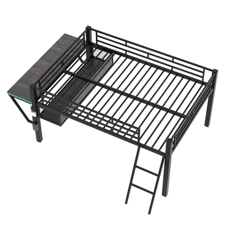 Gaming - Full Size Loft Bed With Desk, LED - Black