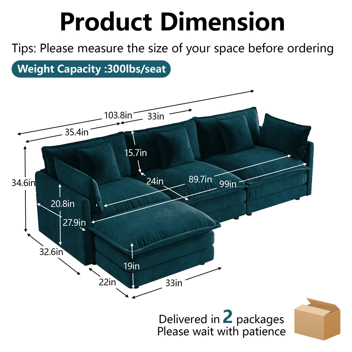 Oversize 3-Seater Sofa with Ottoman