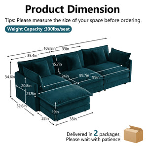 Oversize 3-Seater Sofa with Ottoman