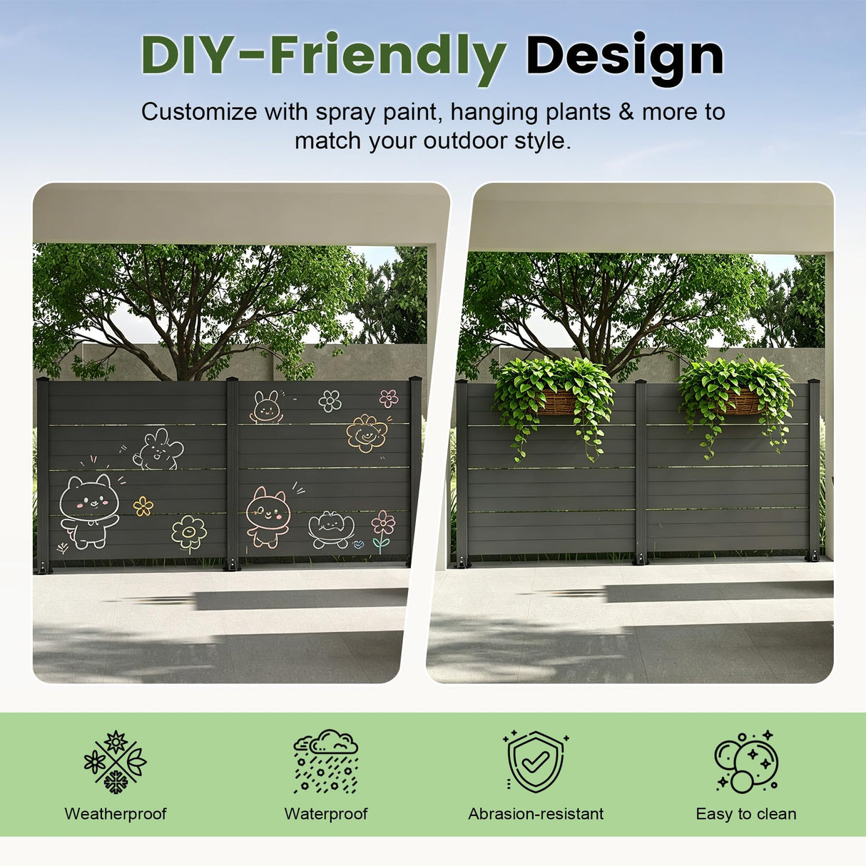 50" W x 49" H Outdoor Privacy Screen, Air Conditioner Fence, All-Weather Vinyl Privacy Fence Screens with Aluminum