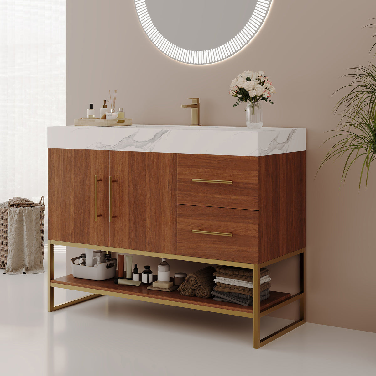 36" Modern Free-Standing Bathroom Vanity with Seamless Ceramic Sink