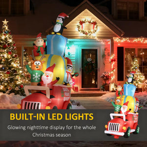 Inflatable Santa Gift Delivery Truck with Elf, Reindeer & Penguins