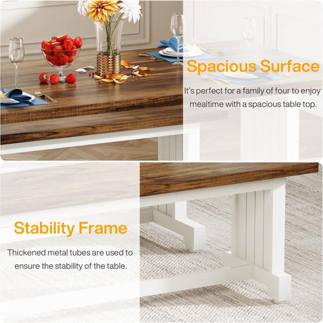 3 Piece Dining Table Set For 2 - 4, With Space Saving Benches - Brown / White