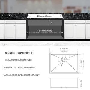 Undermount Stainless Steel Kitchen Sink, Deep Single Bowl Basin