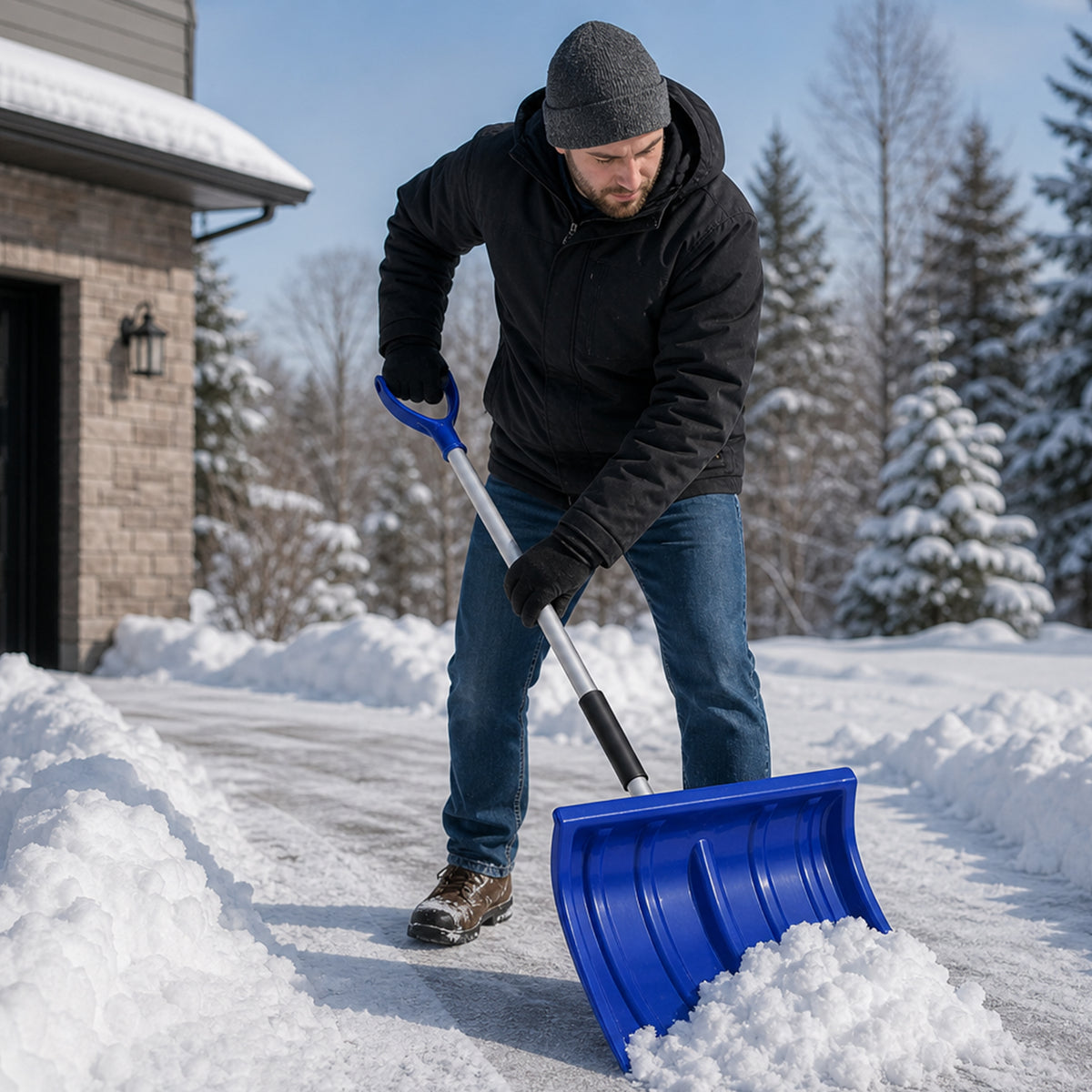 Portable Adjustable Height Snow Shovel with D-Grip Handle - Silver