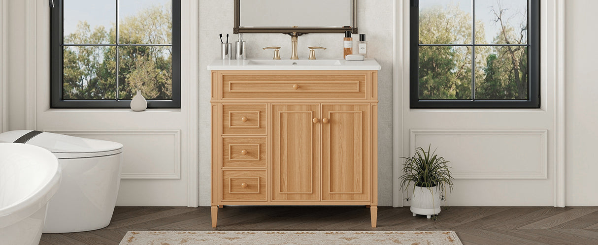 36" Bathroom Vanity with Sink, Solid Wood & MDF Cabinet