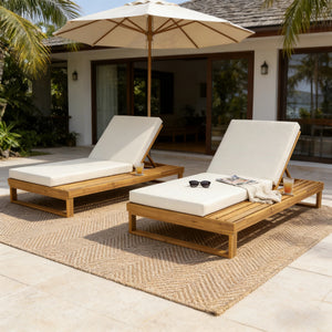 Teak Finish Acacia Wood Chaise Lounge with 4-Inch Cushion